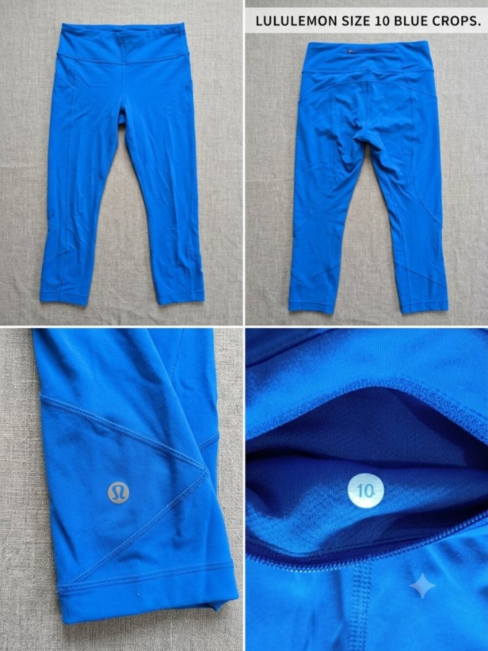 Lululemon Size 10 Cobalt Blue Capri Crop Leggings Reflective Pockets EUC
